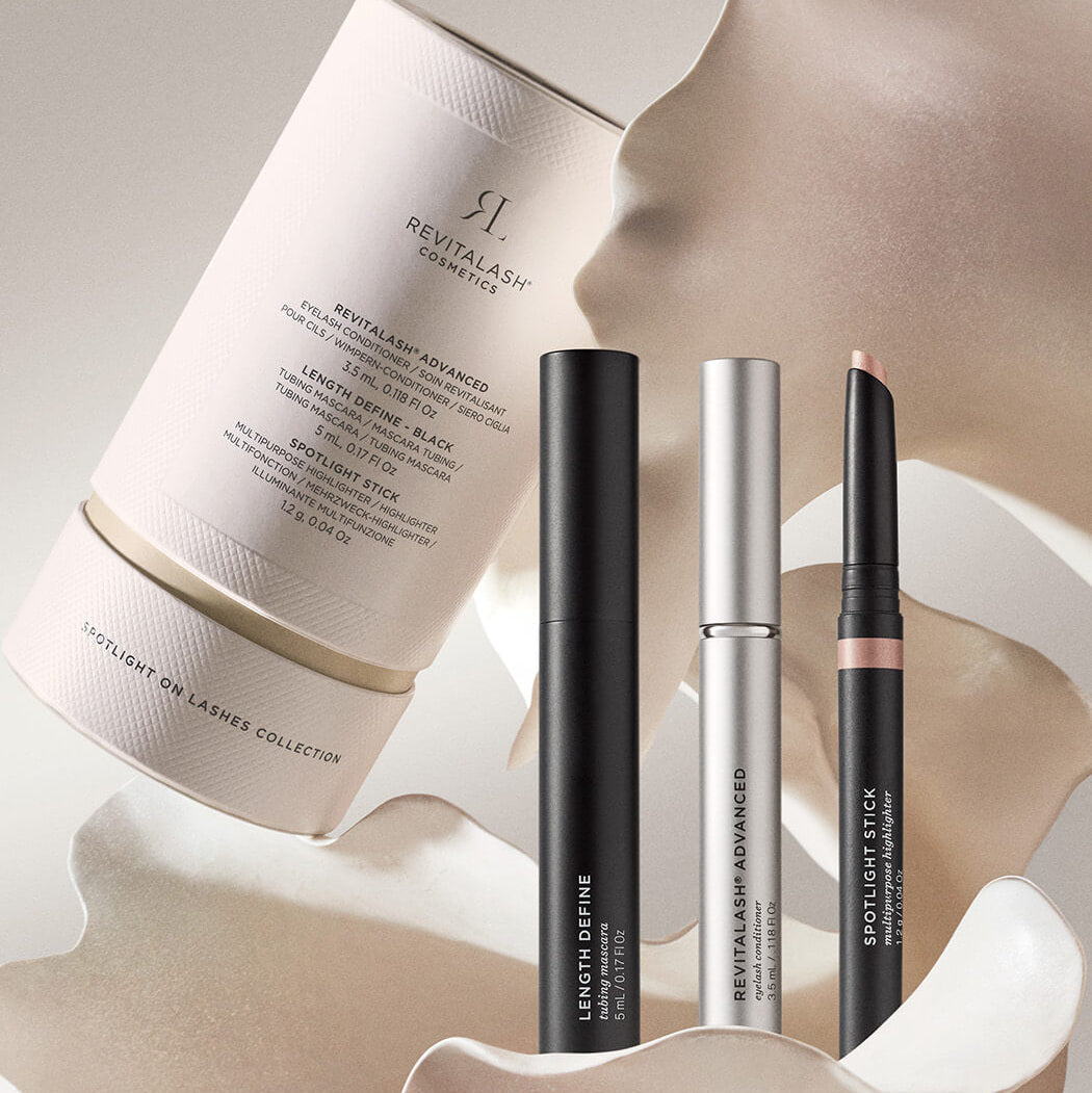 Revitalash Collection - Advanced Growth Serum, Length Define Black Mascara & Spotlight Stick in colour: Rosé Champagne Shimmer