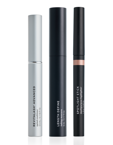 Revitalash Collection - Advanced Growth Serum, Length Define Black Mascara & Spotlight Stick in colour: Rosé Champagne Shimmer